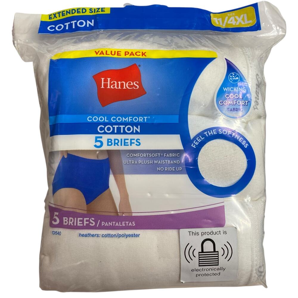 NWT Hanes Cool Comfort Cotton Briefs White Women's Size 11 4XL 5 Pack #1A